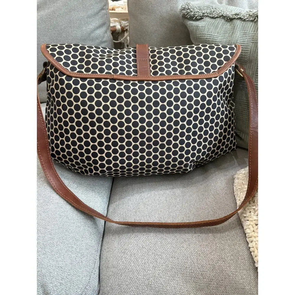 MiaBossi Diaper Bag - Black Polka Dot Canvas with Brown Leather Trim